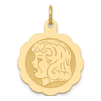 14K Yellow Gold Girl Head Disc Charm