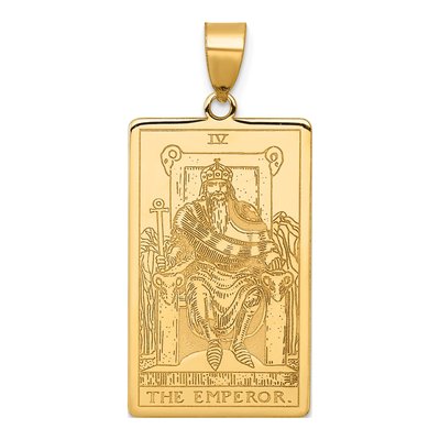 14K Yellow Gold Emperor Tarot Card Pendant