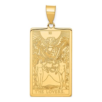 14K Yellow Gold Lovers Tarot Card Pendant