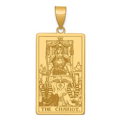 14K Yellow Gold Chariot Tarot Card Pendant