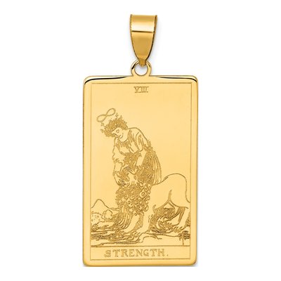 14K Yellow Gold Strength Tarot Card Pendant