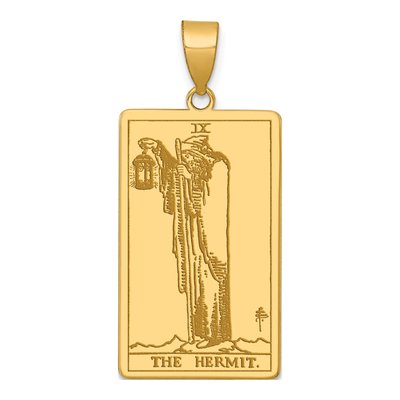 14K Yellow Gold Hermit Tarot Card Pendant