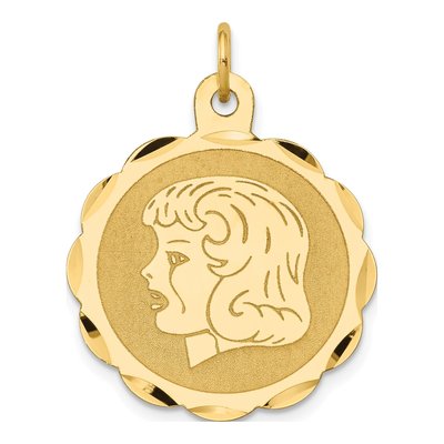 14K Yellow Gold Girl Head Disc Charm
