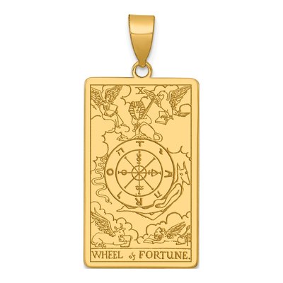 14K Yellow Gold Wheel of Fortune Tarot Pendant