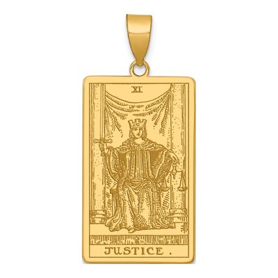 14K Yellow Gold Justice Tarot Card Pendant