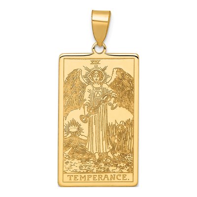 14K Yellow Gold Temperance Tarot Card Pendant