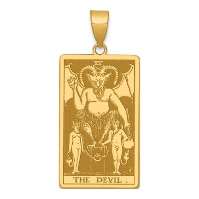 14K Yellow Gold Devil Tarot Card Pendant