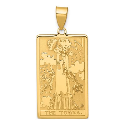 14K Yellow Gold Tower Tarot Card Pendant