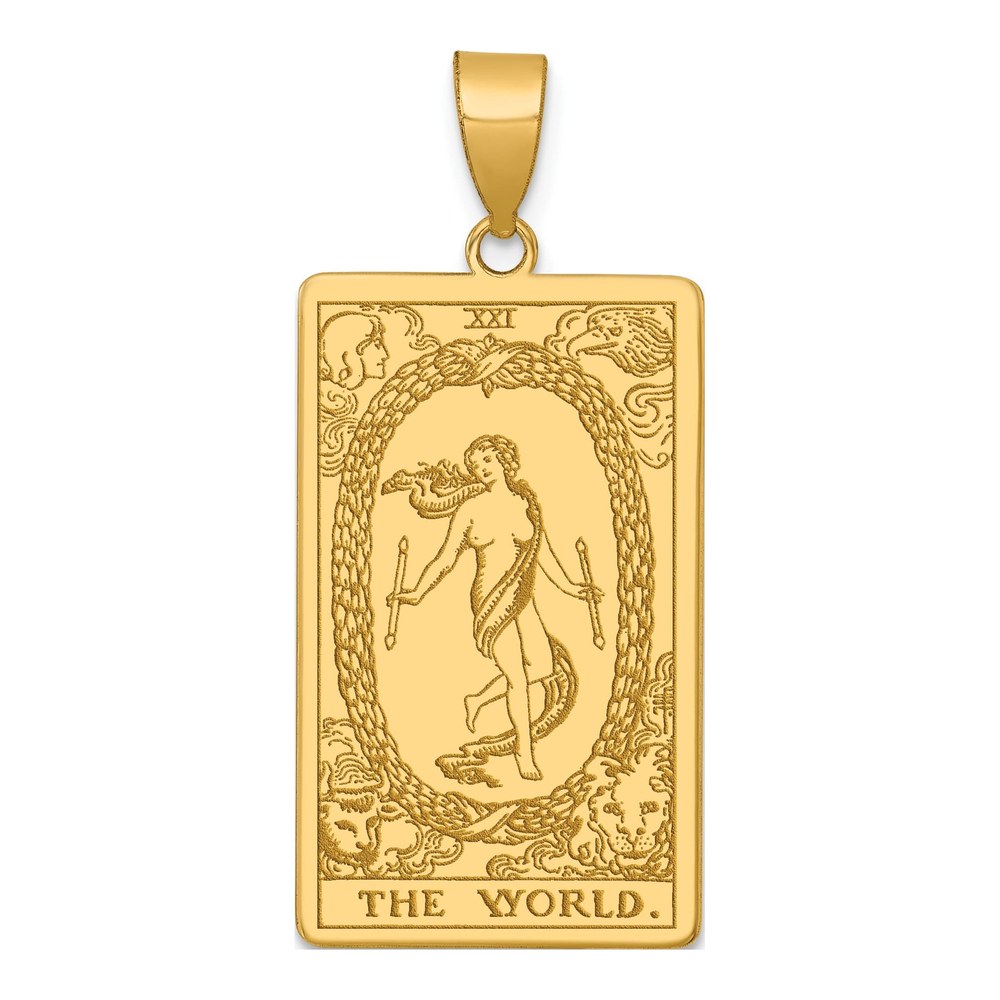 14K Yellow Gold The World Tarot Card Pendant