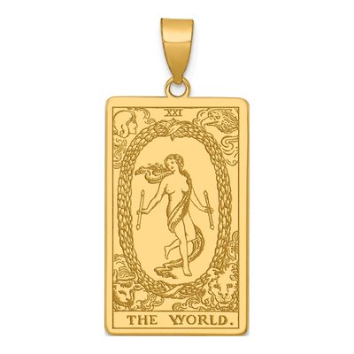 14K Yellow Gold World Tarot Card Pendant