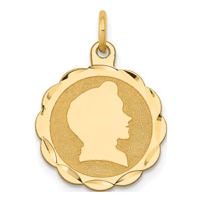 14K Yellow Gold Boy Head Scalloped Disc Charm
