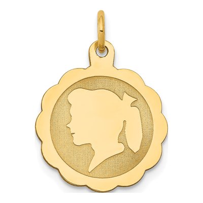 14K Yellow Gold Girl Head Disc Charm