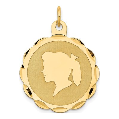 14K Yellow Gold Girl Disc Charm
