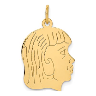 14K Yellow Gold Girl Head Charm