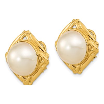 14K Yellow Gold Button Cultured Pearl Mabe Omega Stud Earrings – view 2
