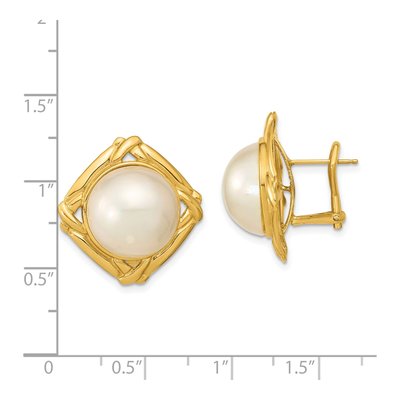 14K Yellow Gold Button Cultured Pearl Mabe Omega Stud Earrings – view 4