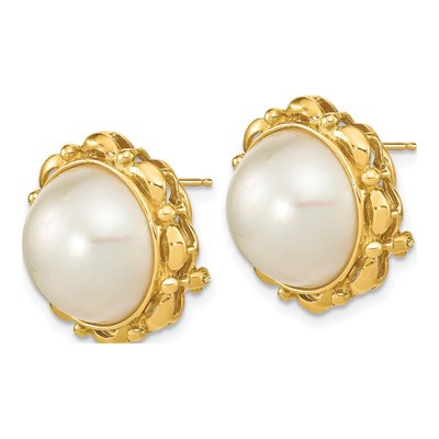 14K Yellow Gold Button Cultured Pearl Mabe Omega-Back Stud Earrings – view 2