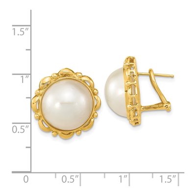 14K Yellow Gold Button Cultured Pearl Mabe Omega-Back Stud Earrings – view 4