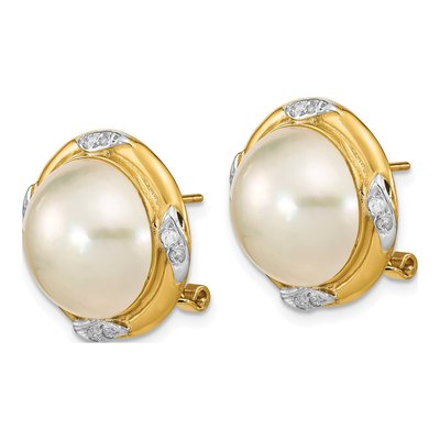 14K Yellow Gold 0.16 ct tw Button Cultured Pearl & Diamond Mabe Omega Back Stud Earrings – view 2