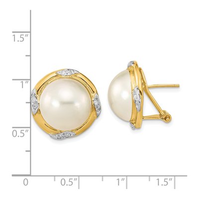 14K Yellow Gold 0.16 ct tw Button Cultured Pearl & Diamond Mabe Omega Back Stud Earrings – view 4