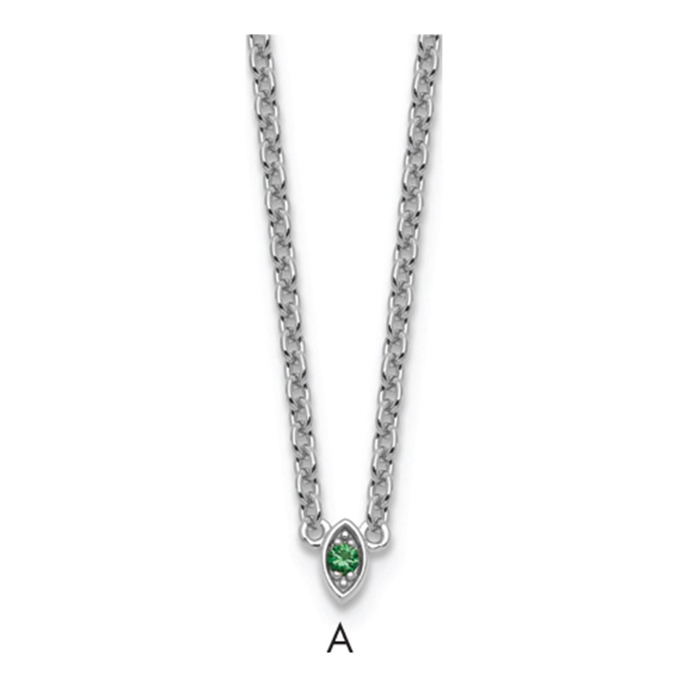 14K White Gold Rhodium-Plated 1 Genuine Birthstone Mother's Necklace with Lobster Clasp
