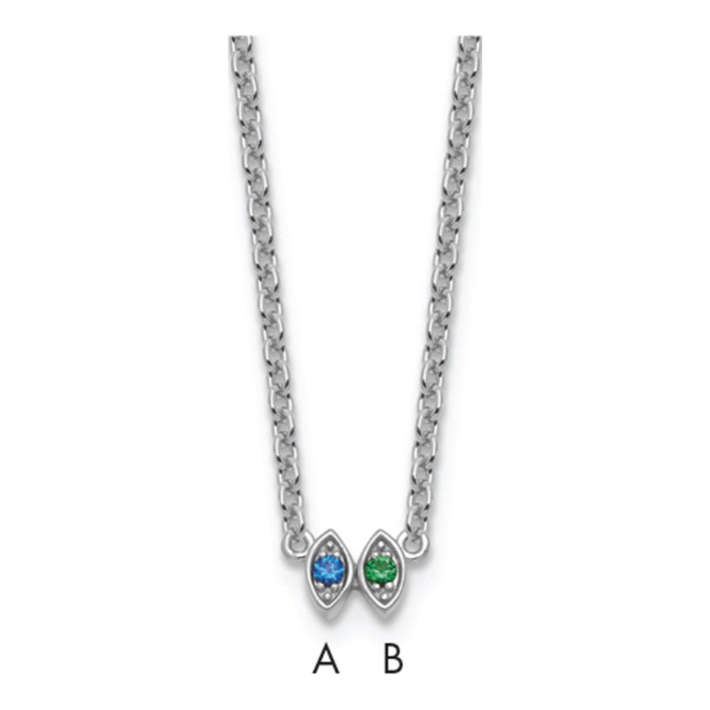 14K White Gold Rhodium-Plated 2 Synthetic Birthstone Mother's Necklace with Lobster Clasp