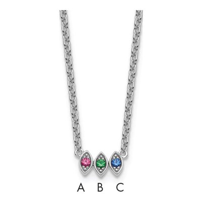 14K White Gold 3-Stone Birthstone Mother's Necklace