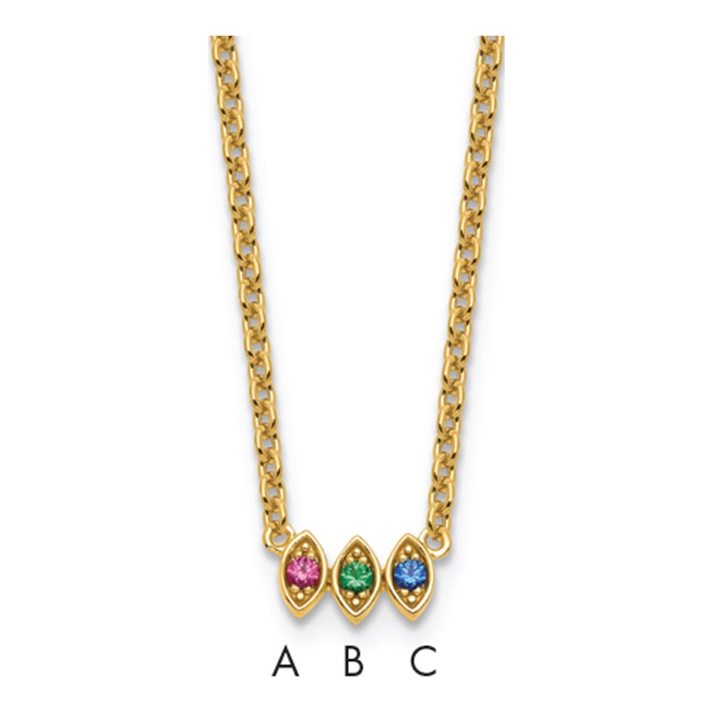 14K 3 Synthetic Birthstone Mother's Necklace with Lobster Clasp