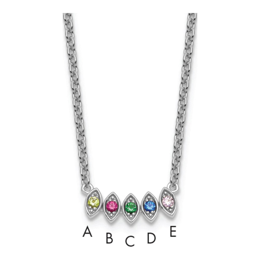 14K White Gold Rhodium-Plated 5 Synthetic Birthstone Mother's Necklace with Lobster Clasp