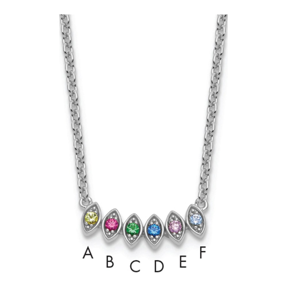 14K White Gold Rhodium-Plated 6 Synthetic Birthstone Mother's Necklace with Lobster Clasp