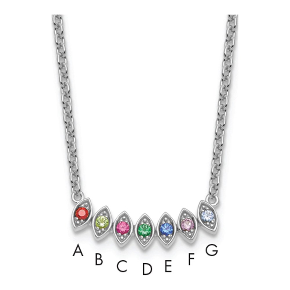 14K White Gold Rhodium-Plated 7 Genuine Birthstone Mother's Necklace with Lobster Clasp