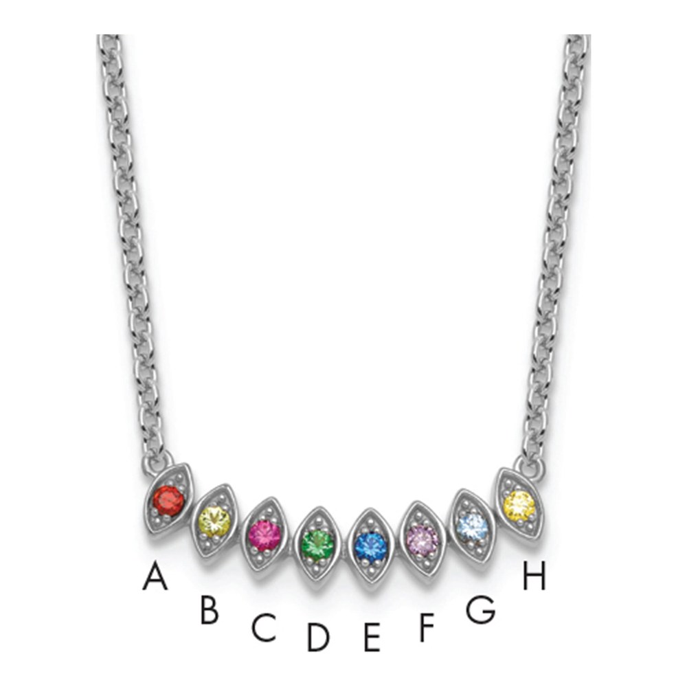 14K White Gold Rhodium-Plated 8 Genuine Birthstone Mother's Necklace with Lobster Clasp