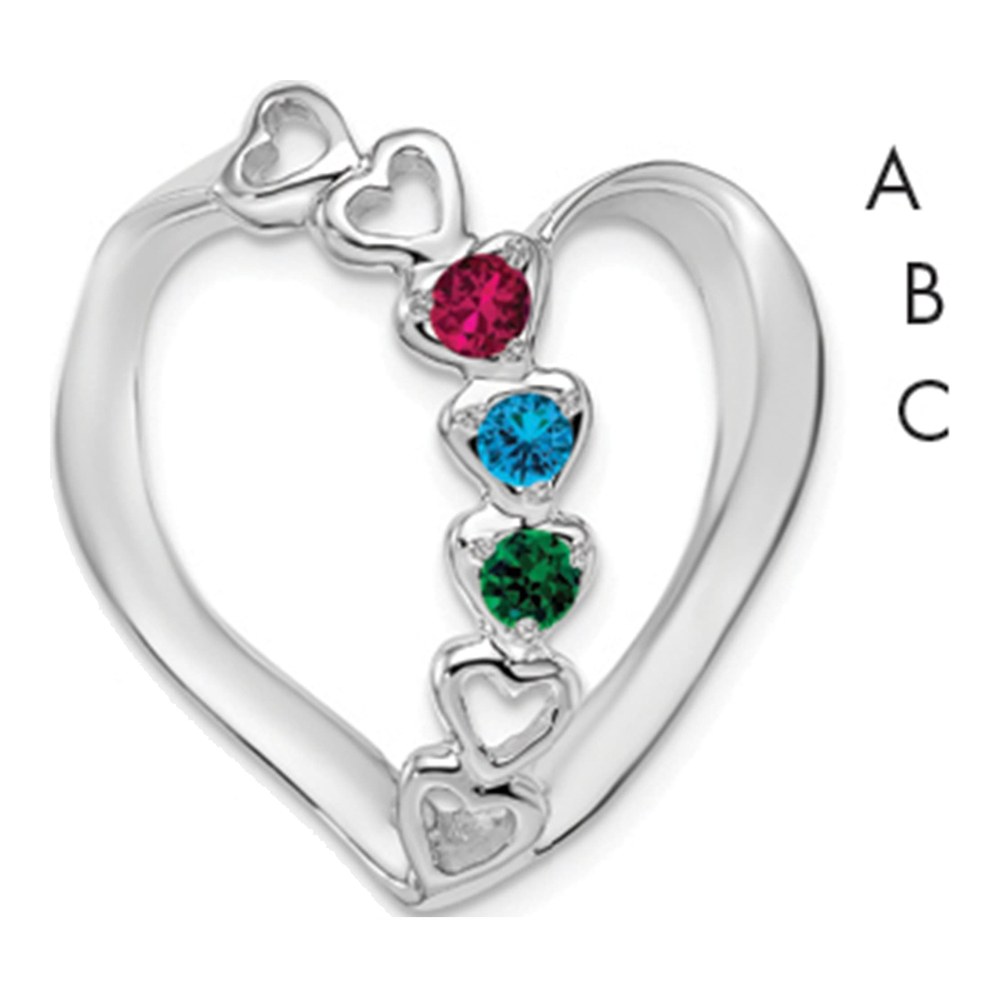 14K White Gold Rhodium-Plated Synthetic Diamond Family Heart Slide