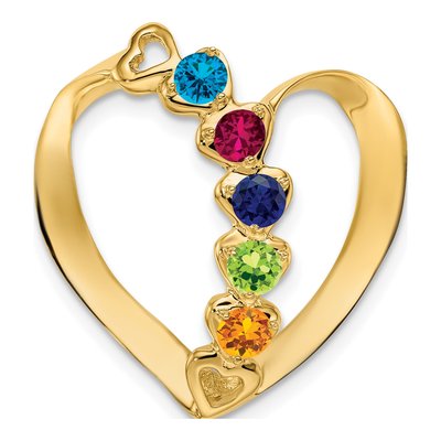 14K Yellow Gold 5-Stone Heart Slide Mother's Jewelry Mounting