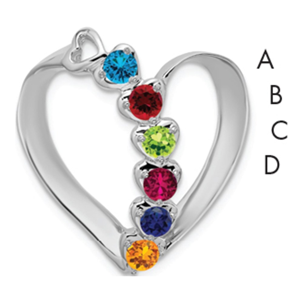 14K White Gold Rhodium-Plated Synthetic Diamond Family Heart Slide