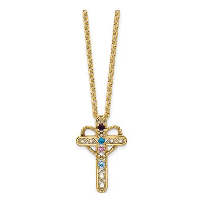 14K Yellow Gold 4-Stone Mother's Cross Pendant – view 7