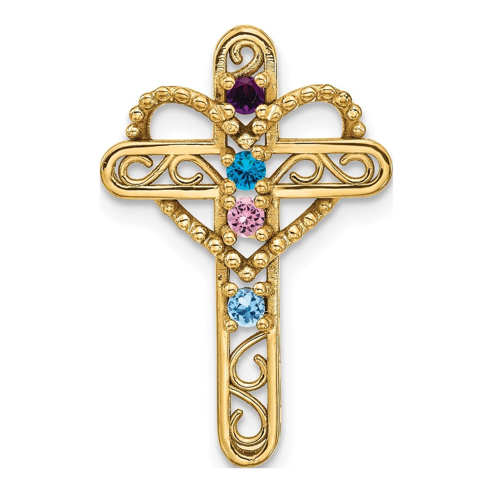 14K Genuine 4 Stone Mother's Cross Pendant