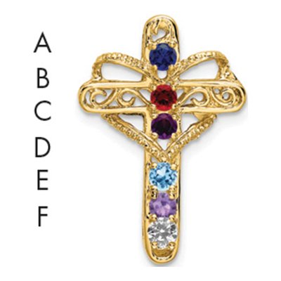 14K Yellow Gold 6-Stone Cross Mother's Pendant Mounting – view 3