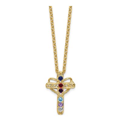 14K Yellow Gold 6-Stone Cross Mother's Pendant Mounting – view 4