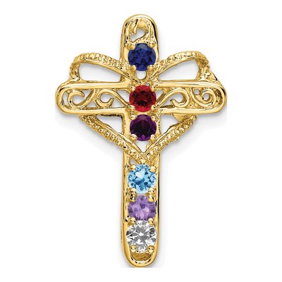 14K Yellow Gold 6-Stone Cross Mother's Pendant Mounting