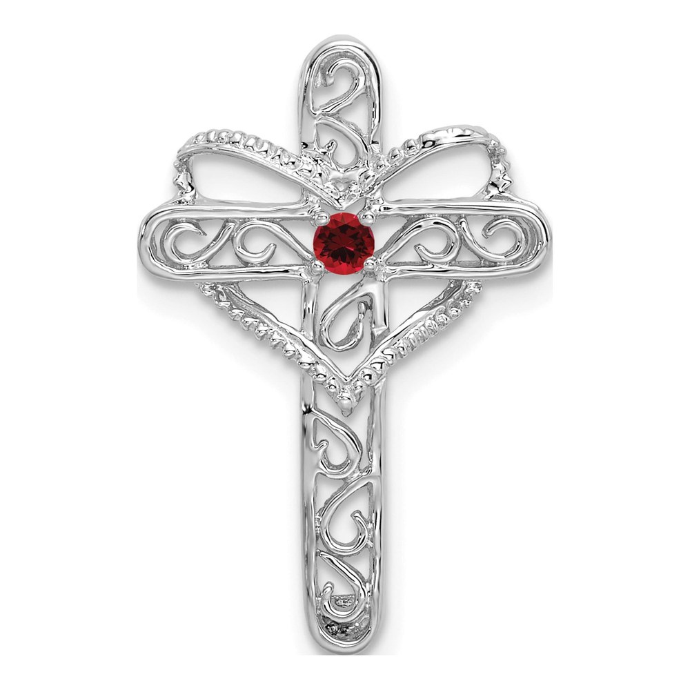 14K White Gold Rhodium-Plated Synthetic Mother's Cross Pendant