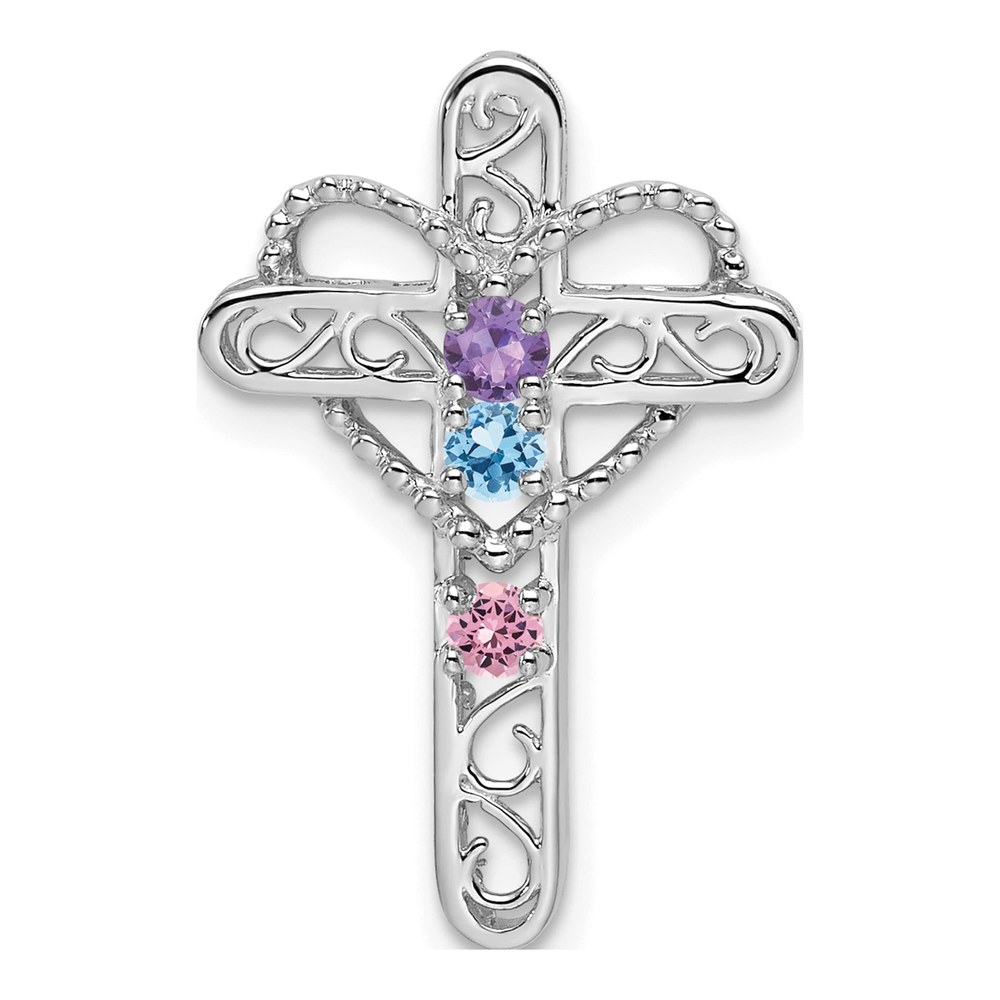 14K White Gold Rhodium-Plated Genuine Mother's Cross Pendant