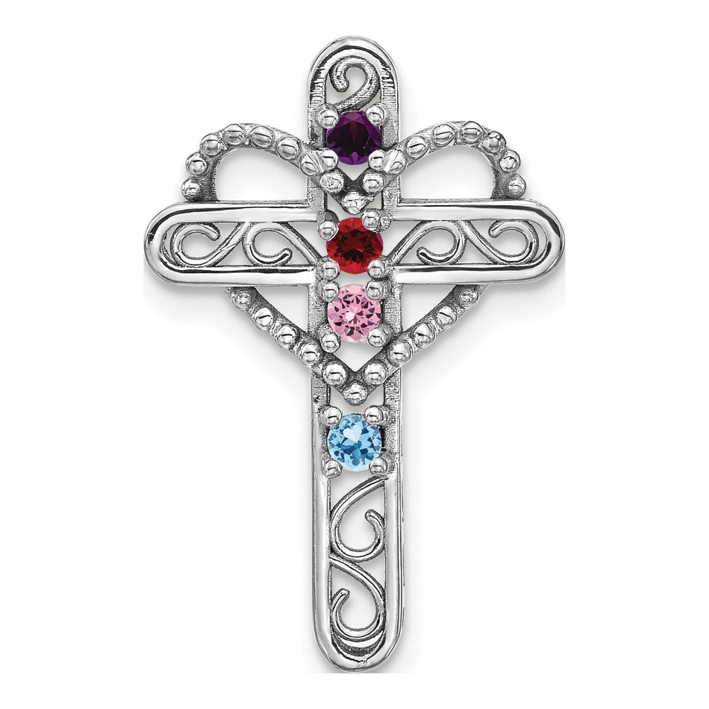 14K White Gold Rhodium-Plated Genuine Mother's Cross Pendant