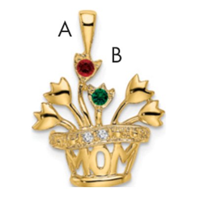 14K Yellow Gold Flowerpot Mount Mother's Pendant Mounting