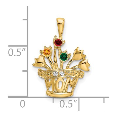 14K Yellow Gold 3-Stone Flowerpot Mother's Pendant Mounting – view 6