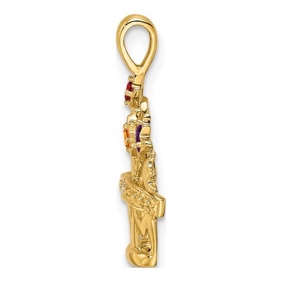 14K Yellow Gold 4-Stone Flowerpot Mother's Pendant Mounting – view 3