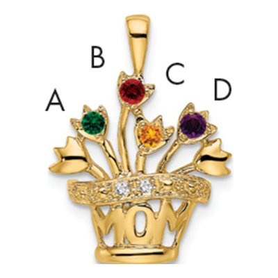 14K Yellow Gold Diamond Mother's Pendant