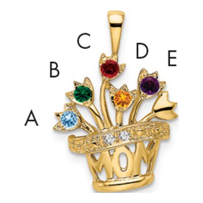 14K Yellow Gold 5-Stone Flowerpot Mother's Pendant Mounting