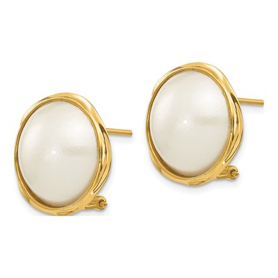 14K Yellow Gold Button Freshwater Cultured Pearl Mabe Omega Back Stud Earrings – view 2