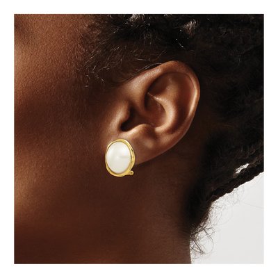 14K Yellow Gold Button Freshwater Cultured Pearl Mabe Omega Back Stud Earrings – view 3